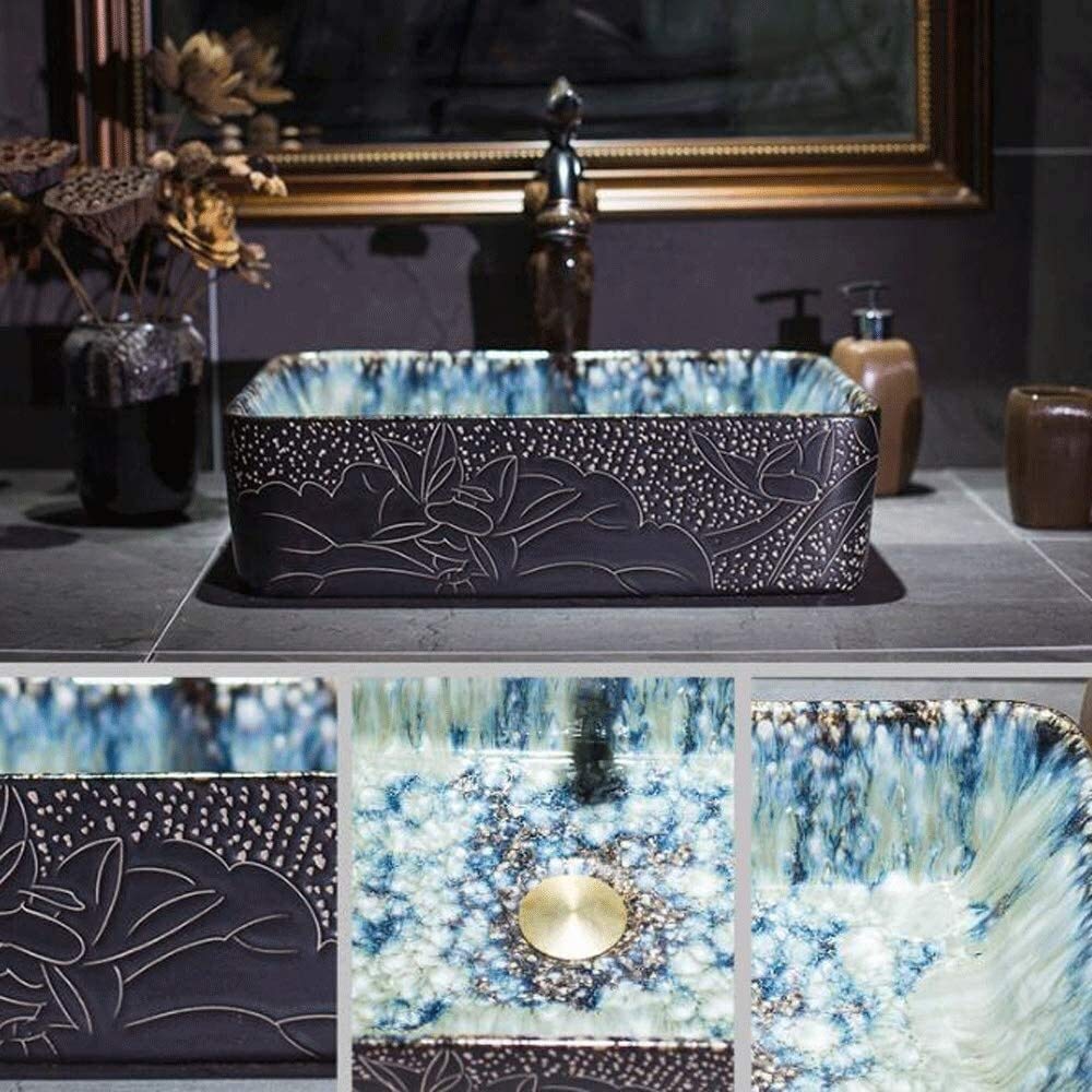 Szafka Pod Umywalkę Z Umywalką, Umywalka Nablatowa, Prostokątna Ceramiczna Umywalka Nablatowa Łazienkowa 17-Calowa Artystyczna Porcelanowa Miska Nablatowa