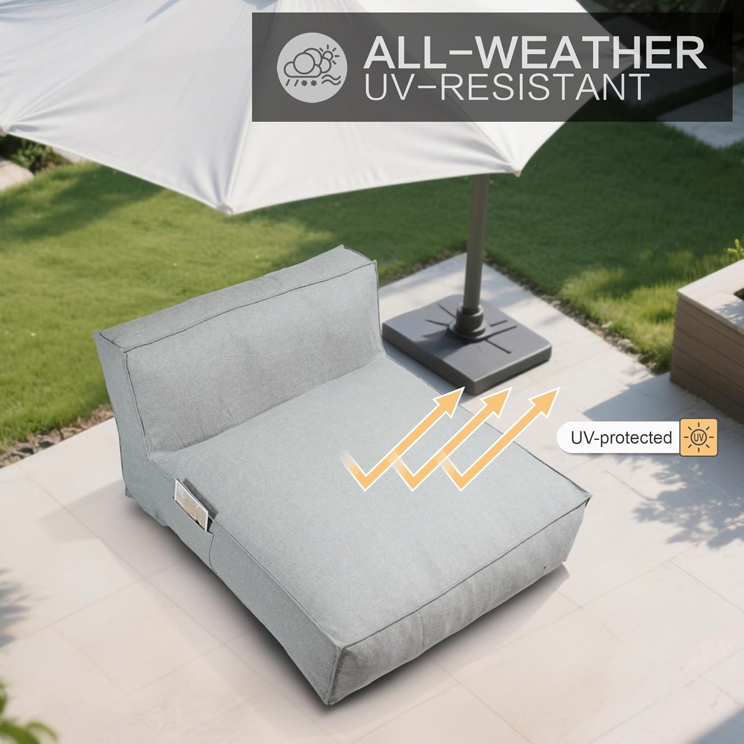 Outdoor Bean Bag Lounger, Comfy Foam Patio Bean Bag Chair Lounge, Water-Resistant Outdoor Lounge with Side Bag, Chaise Lounge Chair for Pool, Deck, Backyard Lazy Sofa Furniture (Light Gray, 57")