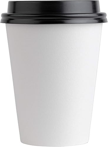 Miniatura 5 de PLASTICPRO Paquete de 100 con tapas Taza de café desechable de papel de 12 onzas con tapas para bebidas expresas frías o calientes té café chocolate