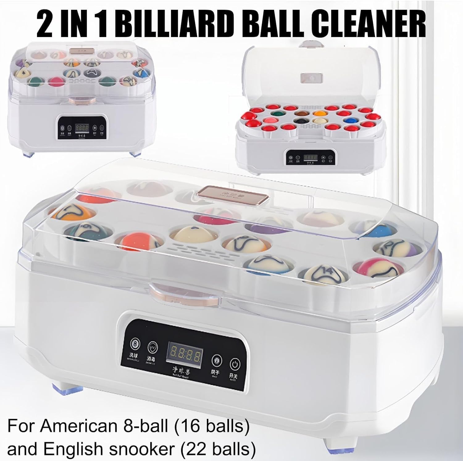 Pulidora de bolas de billar 2 en 1 con control táctil LCD, rotación hacia adelante/atrás, para limpiar bolas americanas de 8 bolas y billar