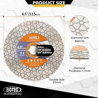 BGTEC Diamond Saw Blades - 4.5/115mm Cut-Off Wheel for Ceramic Tile, Porcelain Tile, Marble, Artificial Stone, Triangle Double-Sided