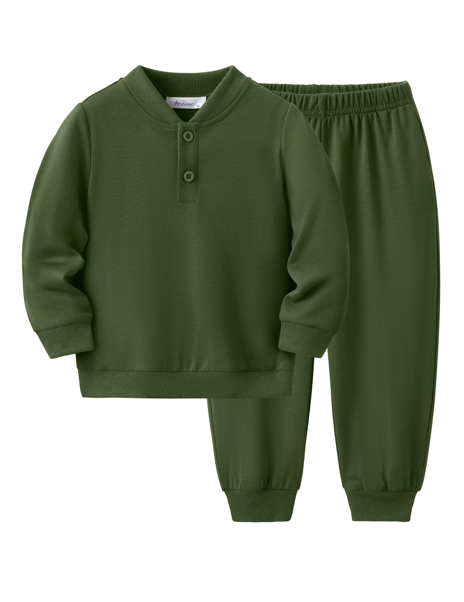 Arshiner Toddler Boys Clothes Button Up Shirt and Pants Set Fall Outfits | Kids Sweatsuit Lightweight 2 Piece Sets Long Sleeve Henley Shirt and Jogger Pants with Pockets (1T-8 Years)