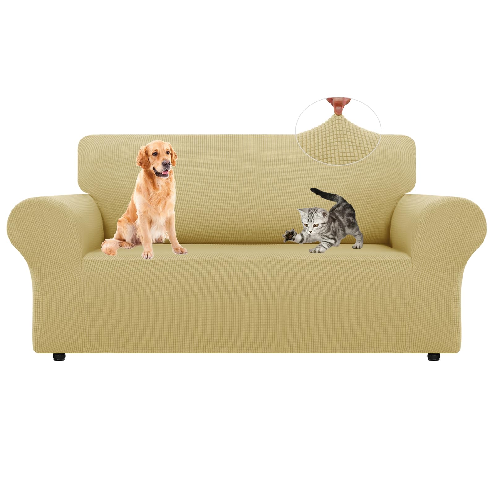 LURKA Stretch Loveseat Sofa Slipcovers 1 Piece Couch Covers for Sofa Furniture Protector Full Sofa Covers with Elastic Bottom for Kids and Dog (Champagne, Medium)