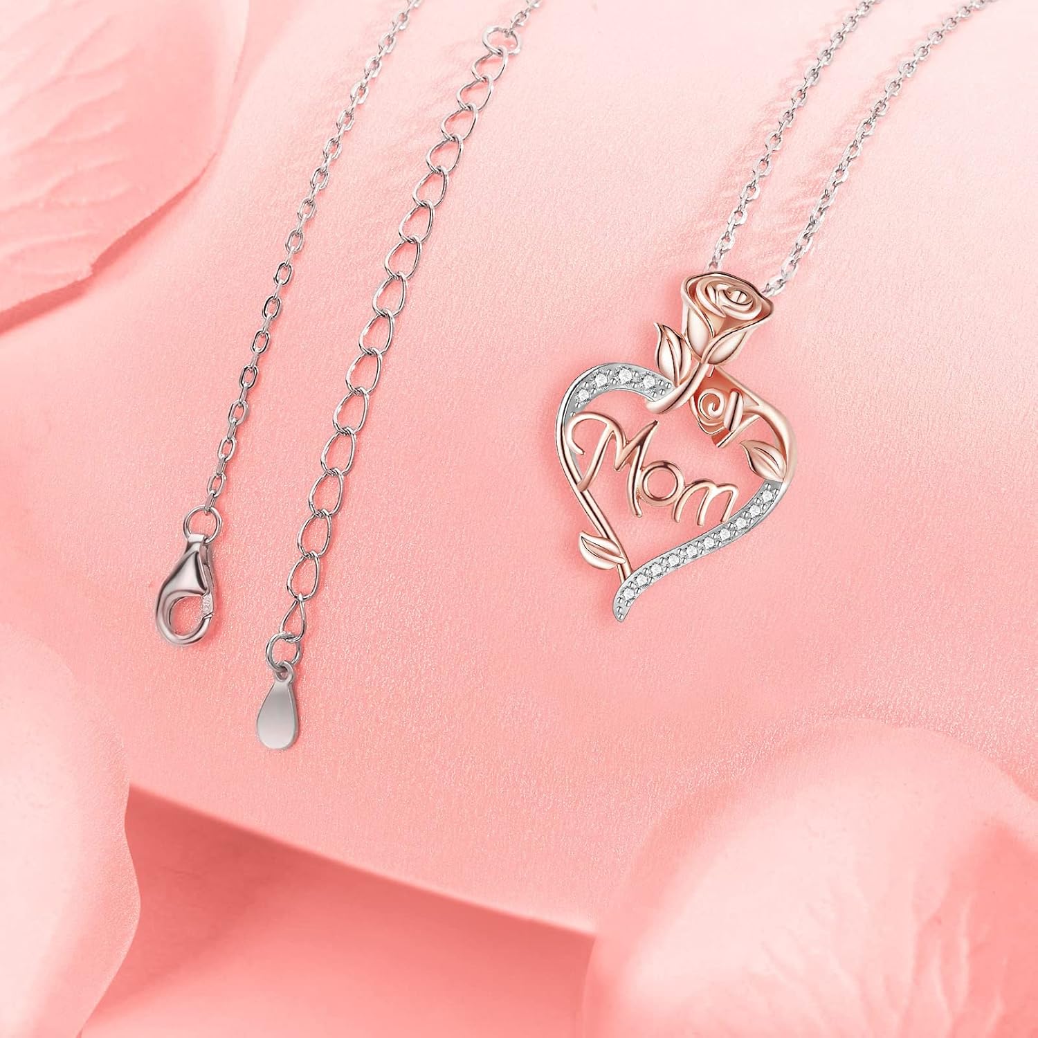 Desimtion Gifts for Mom, Sterling Silver Heart Rose Necklaces for Mom, Valentine's Day Birthday Jewelry Gifts for Women Her Girlfriend Wife - Image 5