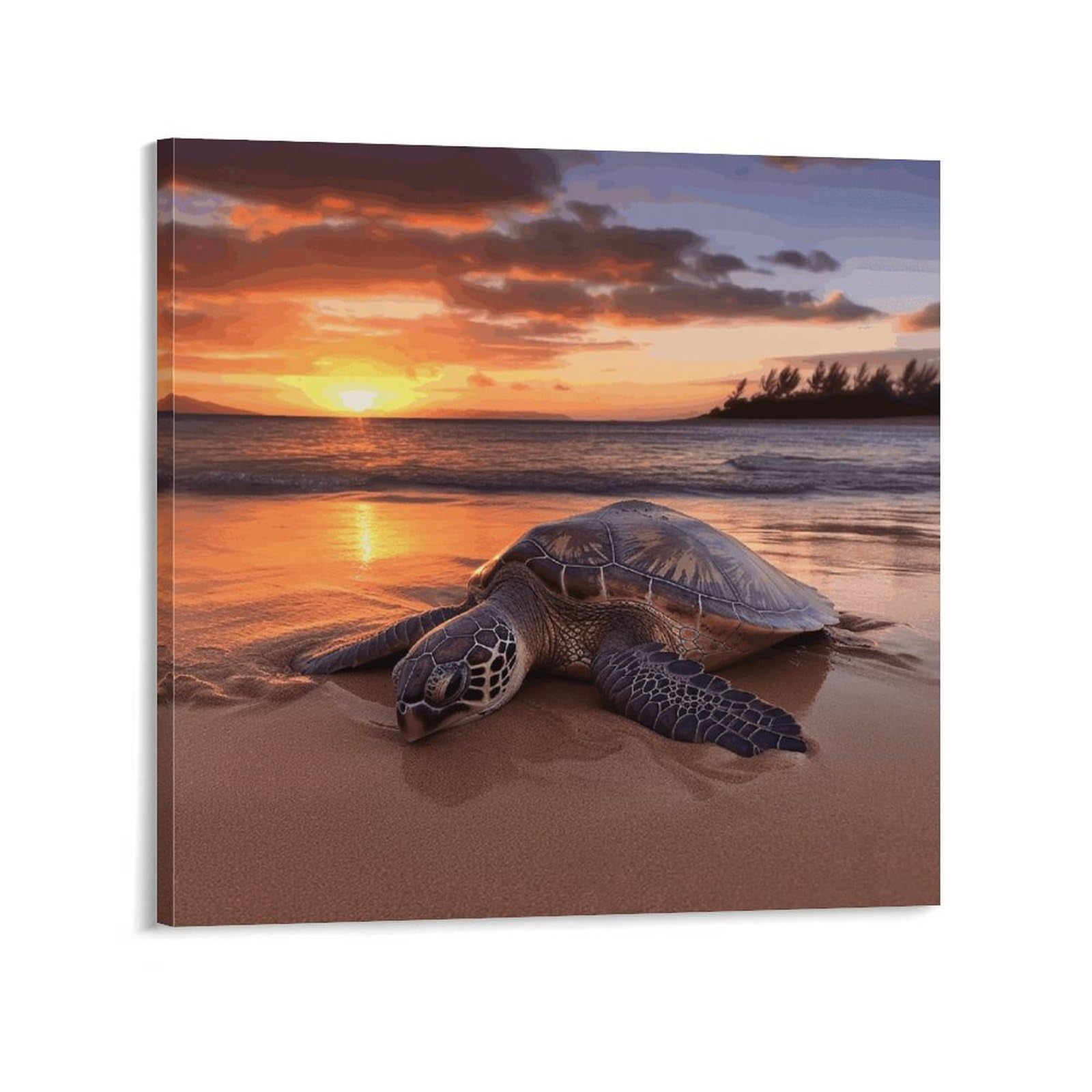 Sea Turtle Sunset Canvas Wall Art for Bedroom 24x24inch(60x60cm) Canvas Prints Artwork for Walls Modern Picture Artwork Painting for Living Room Aesthetic Wall Paintings for Bathroom Kitchen Office De