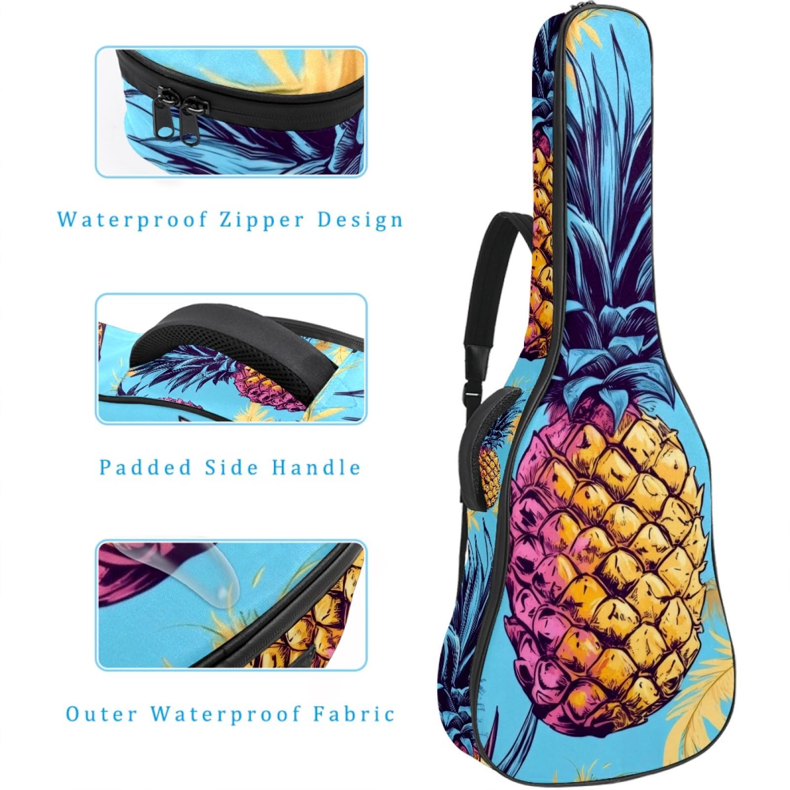 43 Zoll Akustikgitarre Softcase mit Rucksackgurt und 2 Taschen Früchte blauer Hintergrund, ohne Polsterung, Rucksack Wasserdicht Oxford Tuch Bassgitarre Gigbag für Konzertgitarre,