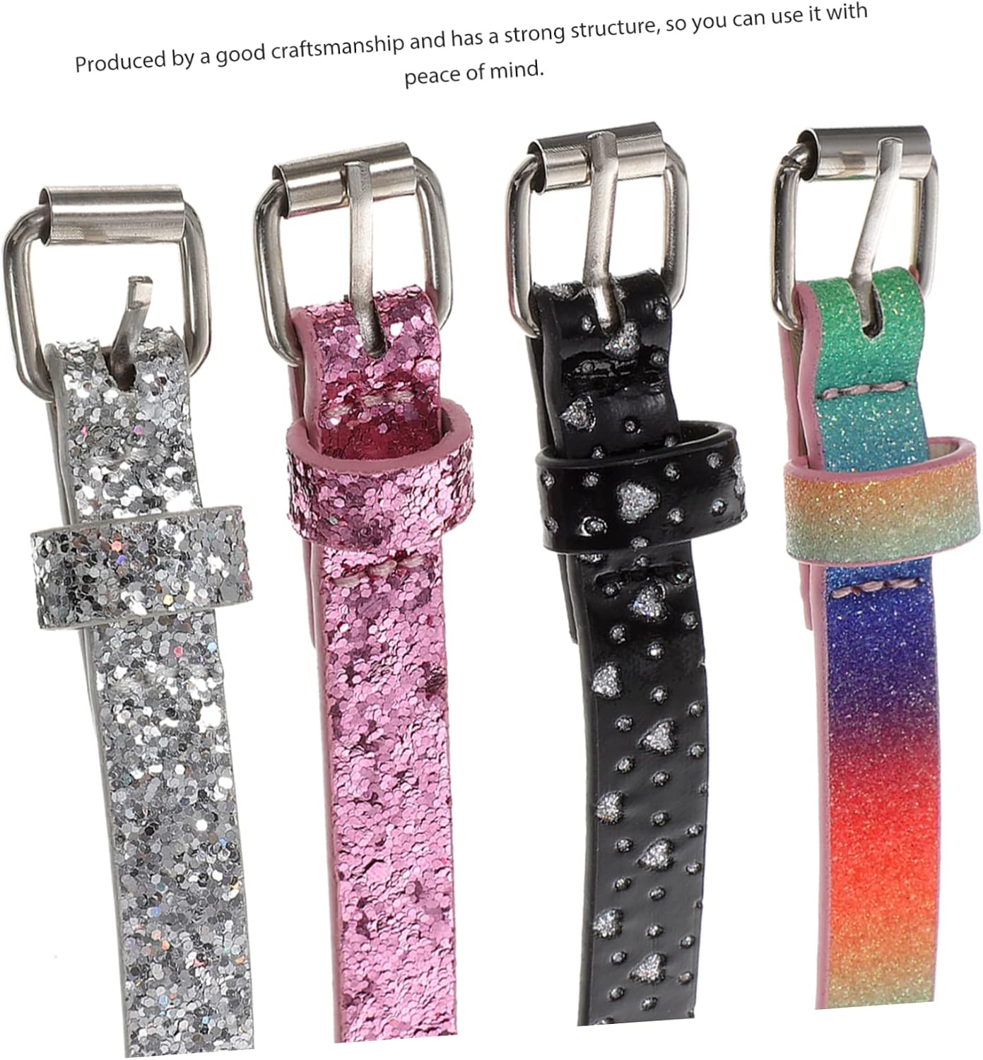 4pcs Boy Girl Fashion Belts Pu Leather Straps for Girls Rainbow Glitter Colors for Jeans Dresses and School Uniforms
