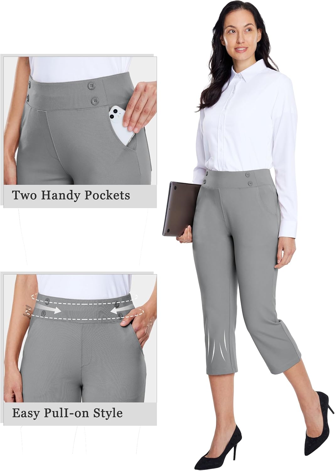 Willit Women's Capri Pants Dress Yoga Capri Stretch Business Work Casual Capris Straight Leg Office Pants 21" - Image 5