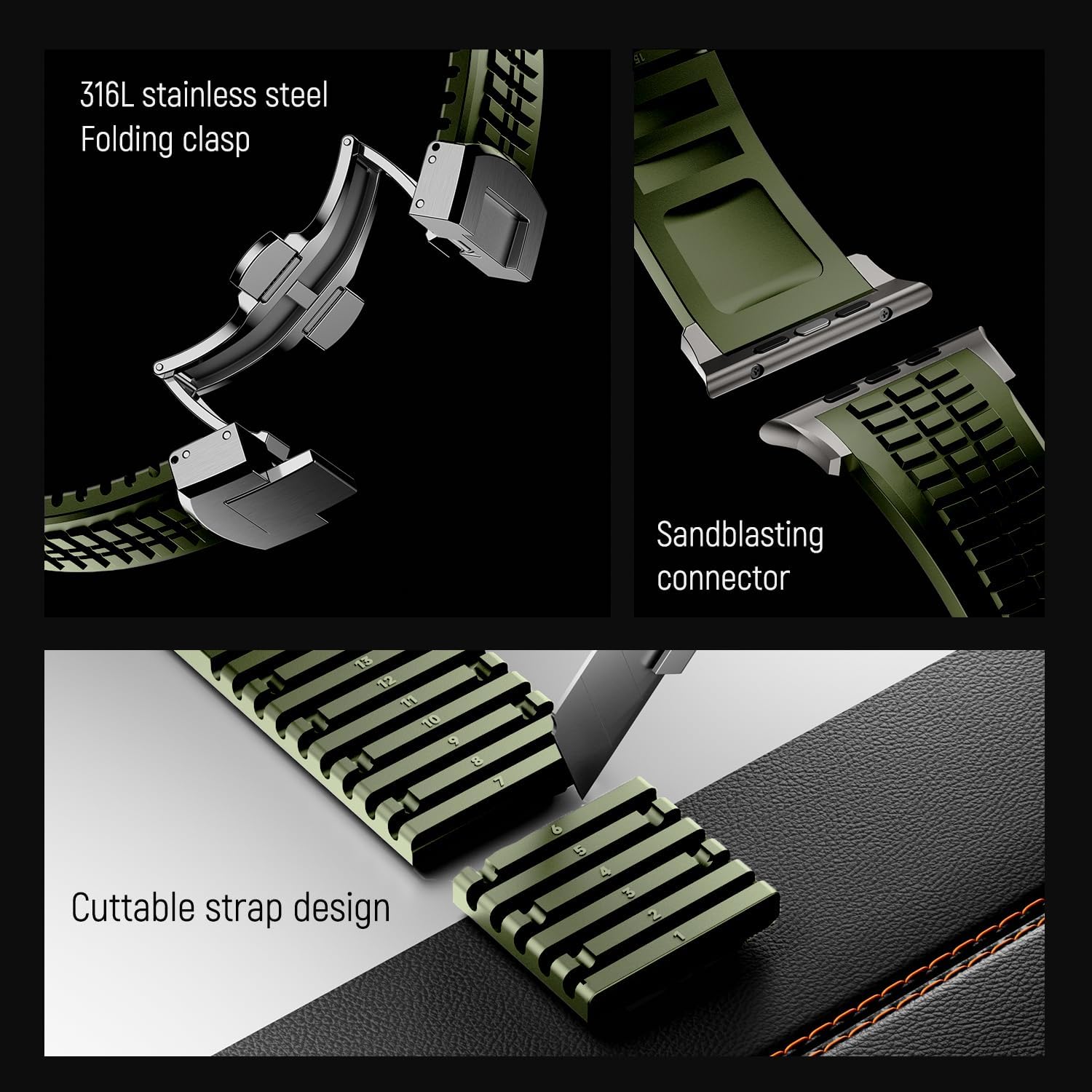 Modern Silicone Watch Band for Apple Watch Ultra 2 Band 49mm 46mm 45mm 44mm, Luxury Rugged Silicone Rubber Strap with Metal Connector & Folding Clasp for iWatch Ultra Series 10 9 8 7 6 5 4 3 2 1 SE for Men