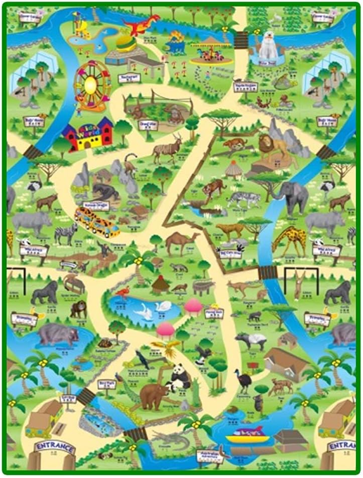 EDUK8 Worldwide Limited Children's Padded Large Zoo Play Mat, Wipe Clean & Water Resistant for Use Indoors & Outdoors, 120 x 100 cm, Great for Education & Play