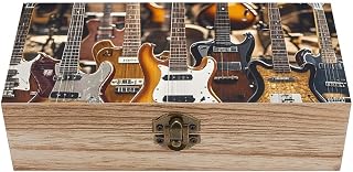 Wooden Box with Hinged Lid, Guitar Bass Music Musical Instruments Craft Storage Boxes for Keepsake, Wooden Crates for Men, Women, Treasure Box for Photo Storage, Gift, Jewelry, 7.9'' X 3.9'' X2.3''