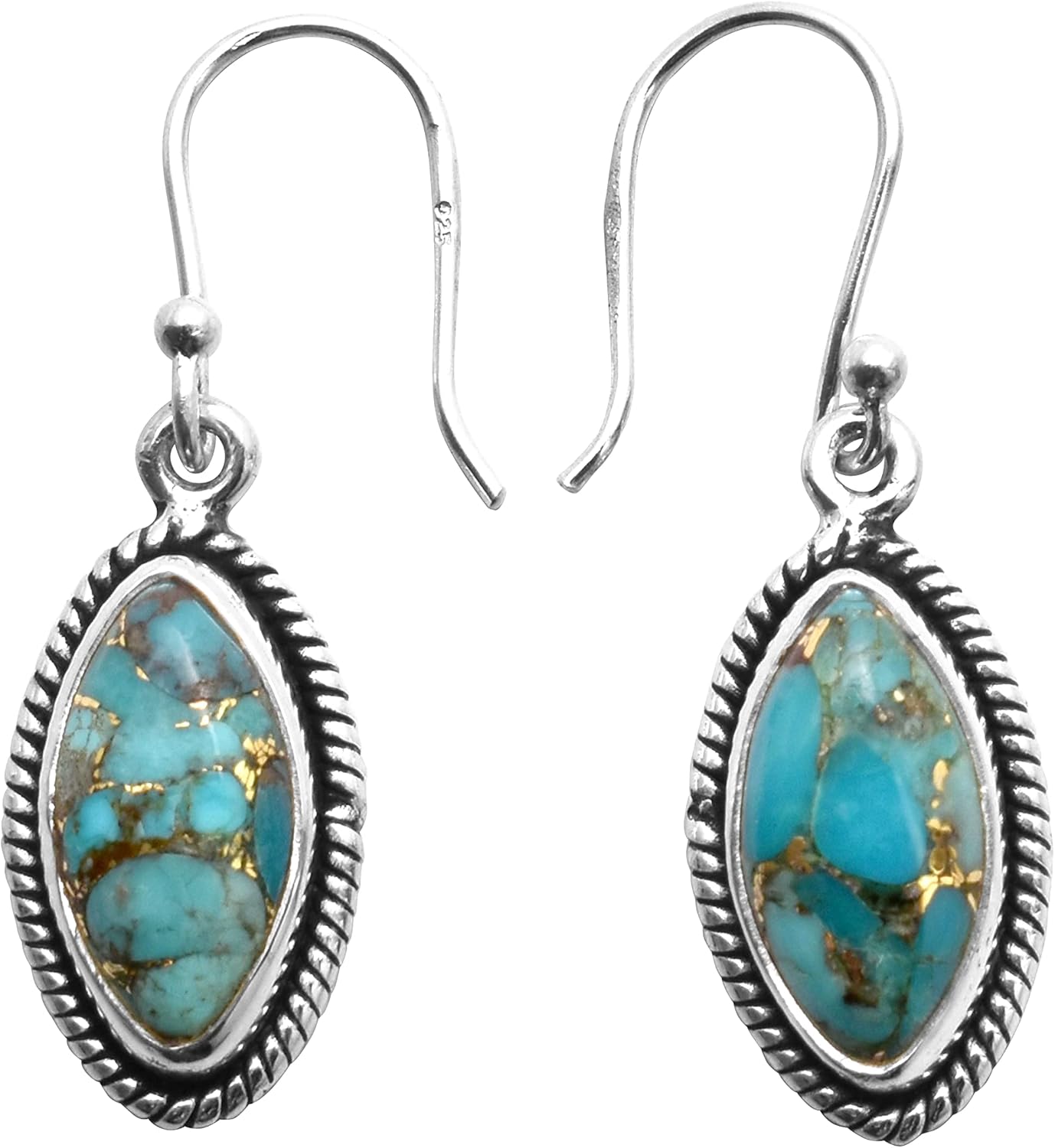 Silver Palace Natural Copper Turquoise Gemstone 925 Sterling Silver Drop Dangle Earrings For Women