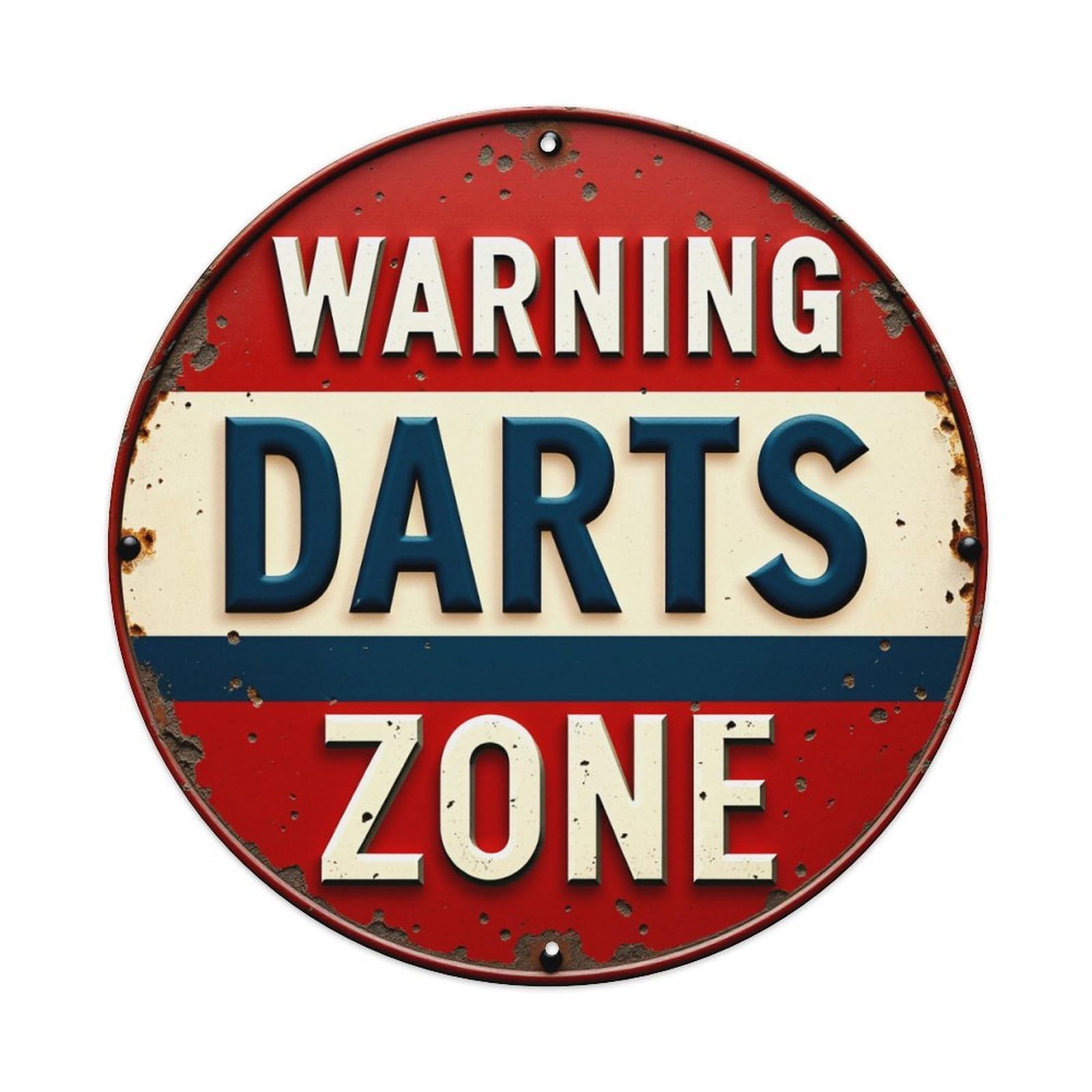 Warning Darts Zone Sign Pattern Round Tin Sign Retro Metal Sign for Cafe Bar Pub Home Game Room Gym Club Wall Decoration Vintage Metal Poster 8x8 Inch