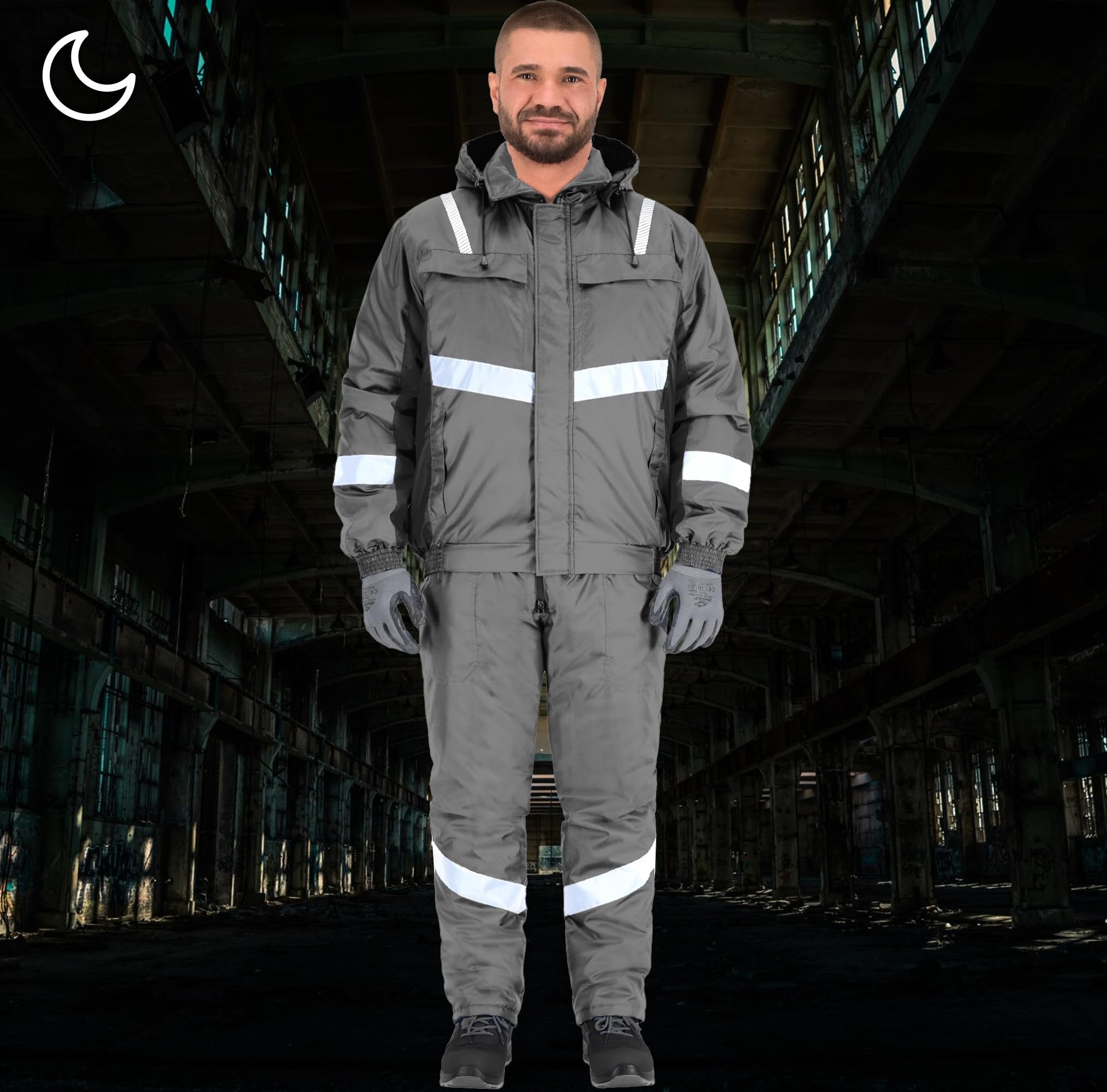 BWOLF Atom Set de Ropa de Trabajo para Hombre: Chaqueta de Invierno + Pantalones, Resistente al Viento, Impermeable, Cálido Con Capucha