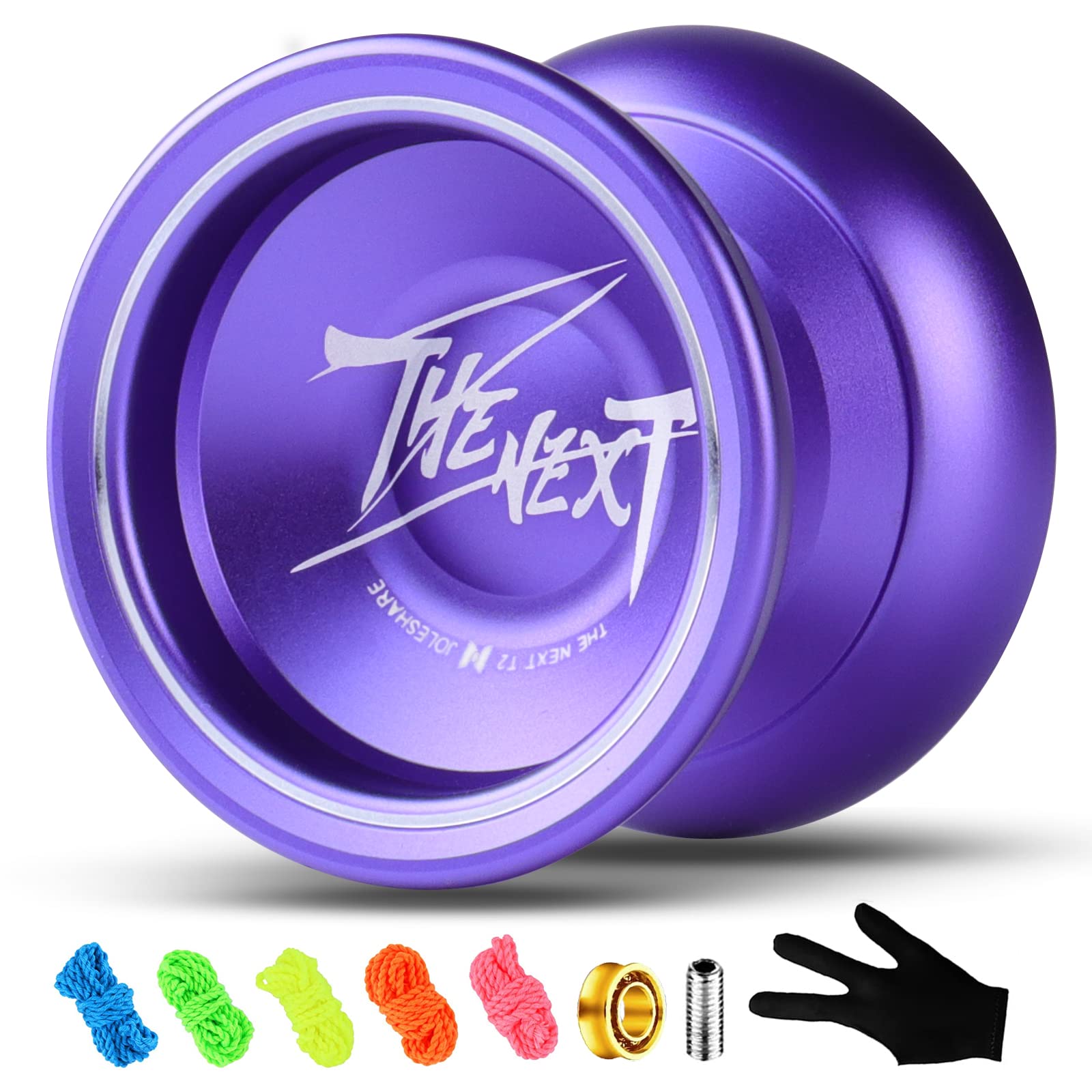 Professional Responsive Yoyo, Aluminum Yo Yo for Kids Beginner, Replacement Unresponsive Ball Bearing for Advanced Yoyo Players + 1 Glove + 5 Yoyo Strings (Purple)