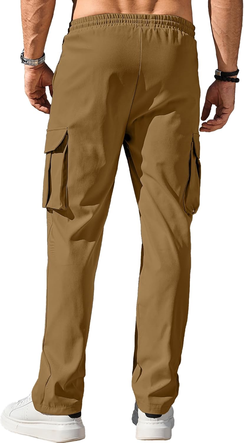 Comdecevis Men's Casual Cargo Pants Workout Joggers Stretch Sweatpants Hiking Drawstring Tactical Pants with Multi Pockets - Image 4