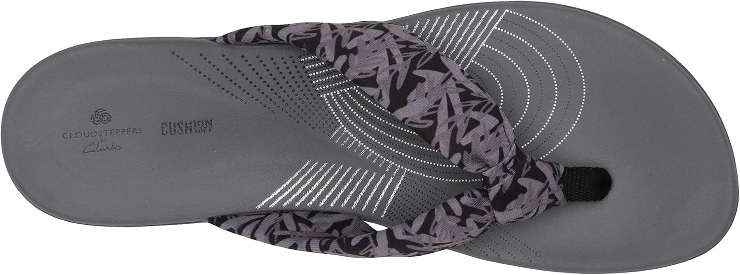 Clarks Women's Arla Glison Flip Flop 9 Black/Grey Floral Textile
