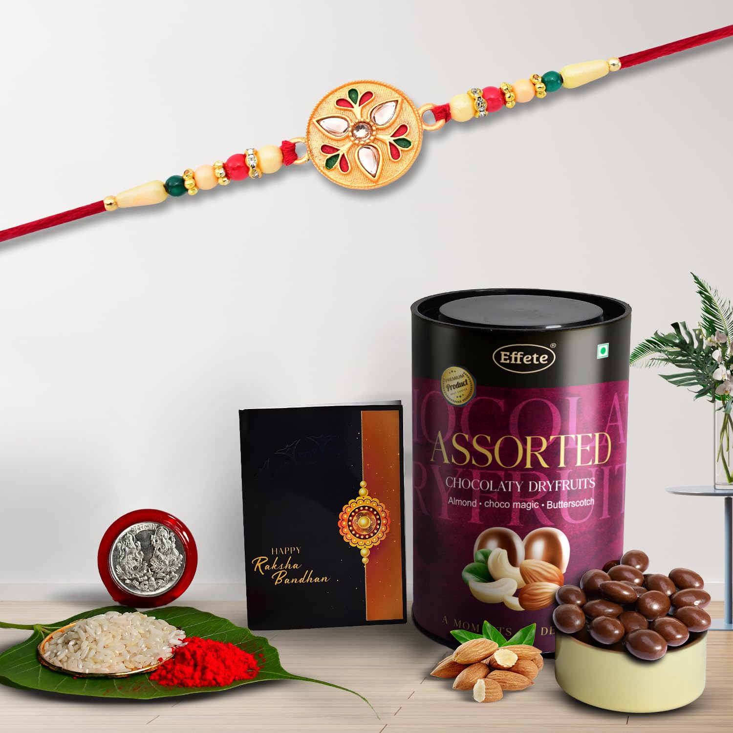 DeoDap (K1_508_AS) Rakhi Combo with Assorted Chocolate Dryfruits 96gm, Rakhi & Chocolate for brother, Fancy Rakhis for men stylish, rakhi with gift, Rakhi Combo, Set of 1, Effete Chocolate (B0CC9C1JHR) Amazon Price History, Amazon Price Tracker