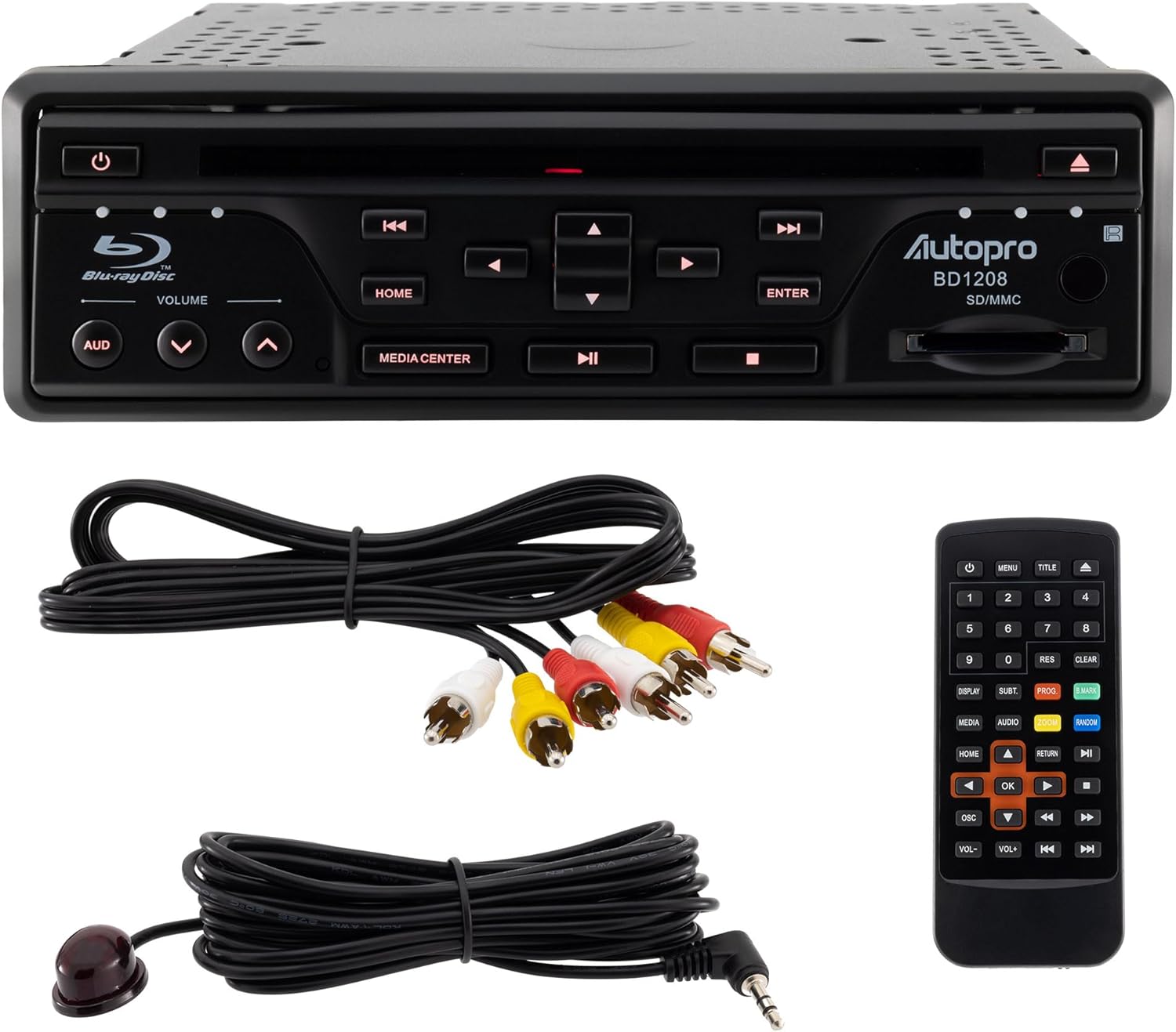 Autopro BD1208 In Dash One Din size Blu-Ray DVD Player without AM/FM radio, Black