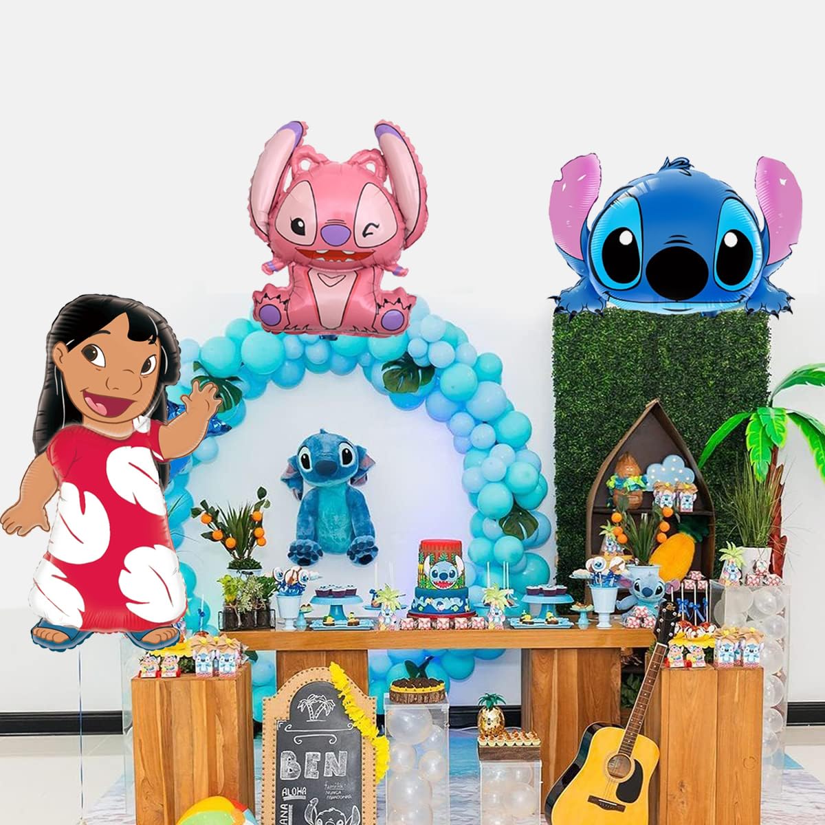 Décoration Anniversaire Stitch 9 Pièces - Ballons Aluminium Et Bannière | Fête Enfant Garçon Ou Fille