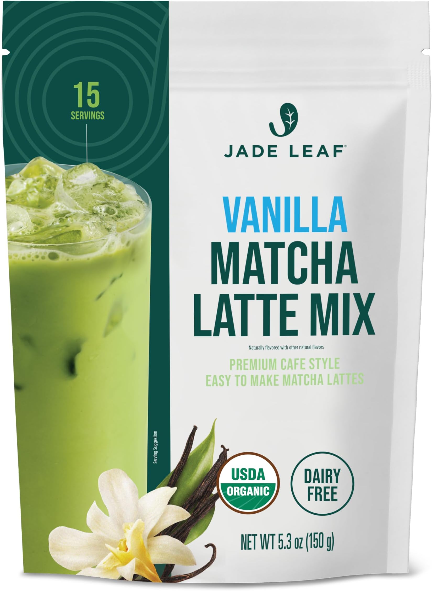 Organic Cafe Style Vanilla Matcha Latte Green Tea Powder, Premium Barista Crafted Mix, Authentically Japanese, 15 Servings (5.3 Ounces)