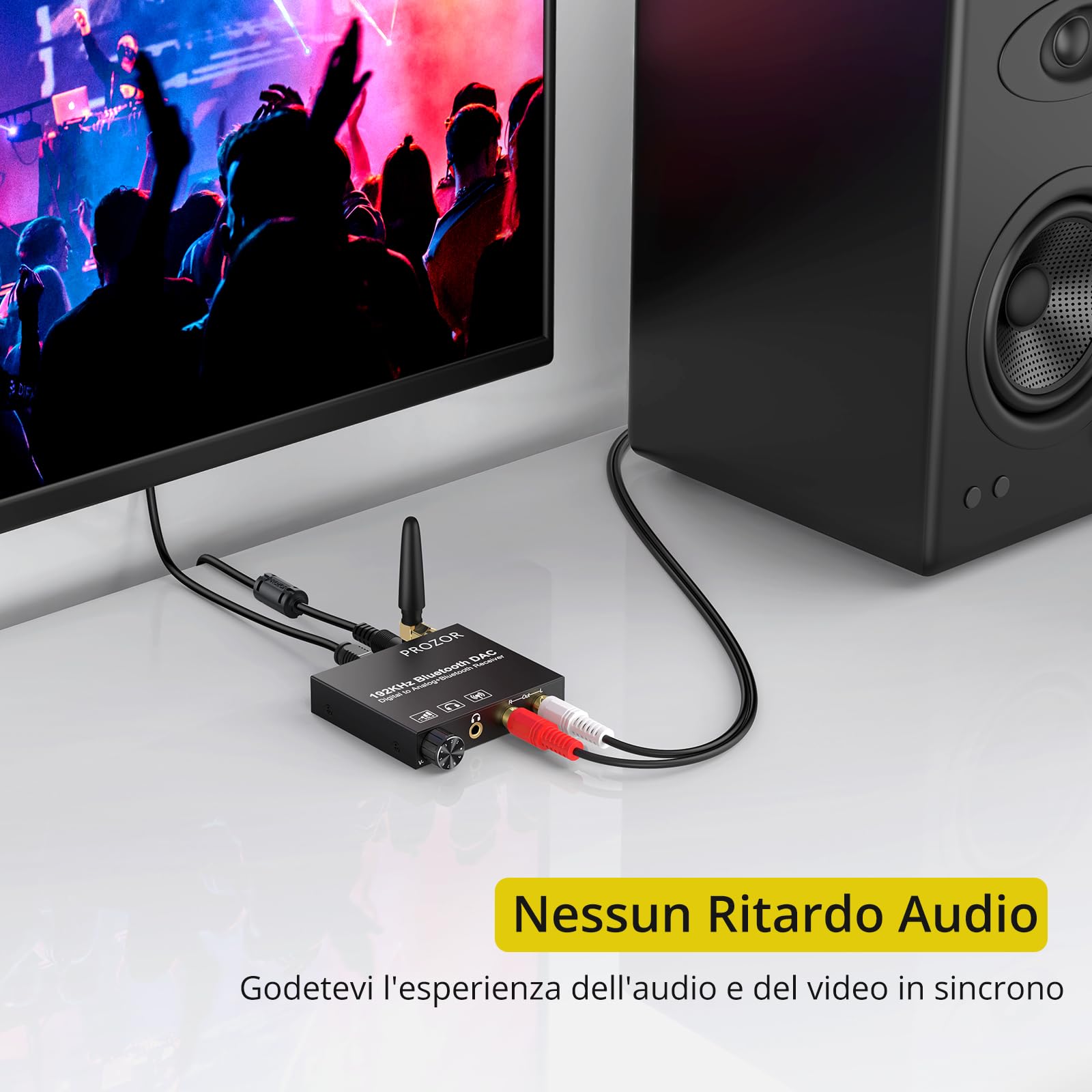 PROZOR Convertitore DAC 192kHz Bluetooth 5.0 Volume Regolabile Adattatore Audio Digitale Coaxial Toslink Analogico Stereo L/R RCA 3.5mm