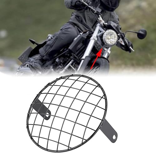 Miniatura 3 de KIMISS Máscara universal para faros delanteros de motocicleta de 8 pulgadas para Cafe Racer (negro) + protector de faro de motocicleta, protector de
