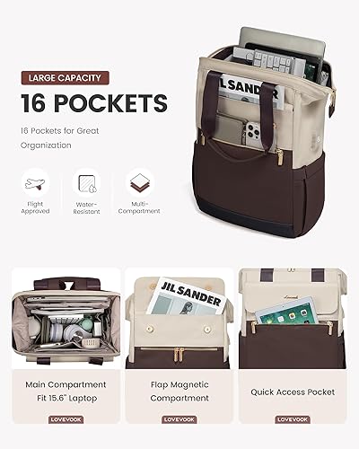 Miniatura 2 de LOVEVOOK Mochila para laptop para mujer, bolsa de trabajo de 15.6 pulgadas con puerto USB, mochila de moda para profesores, enfermeras, mochila
