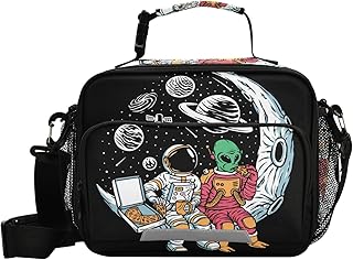 Galaxy Astronauts Alien Kids Lunch Bags for Boys Girls Planet Kids Cooler Reusable Organizer Tote Lunch Bag Lunch Box Insulated Thermal with Adjustable Shoulder Strap for School Picnic Beach Sporting