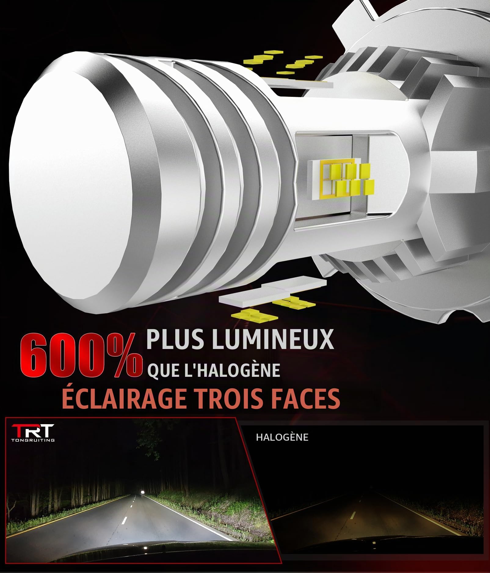Ampoules H4 LED 130W 38000LM 6500K Blanc Froid, Phares de Route et de Croisement, Mini Taille 1:1 LED H4 , Plug and Play, Remplacement pour Lampes Halogènes, 2 Pièces