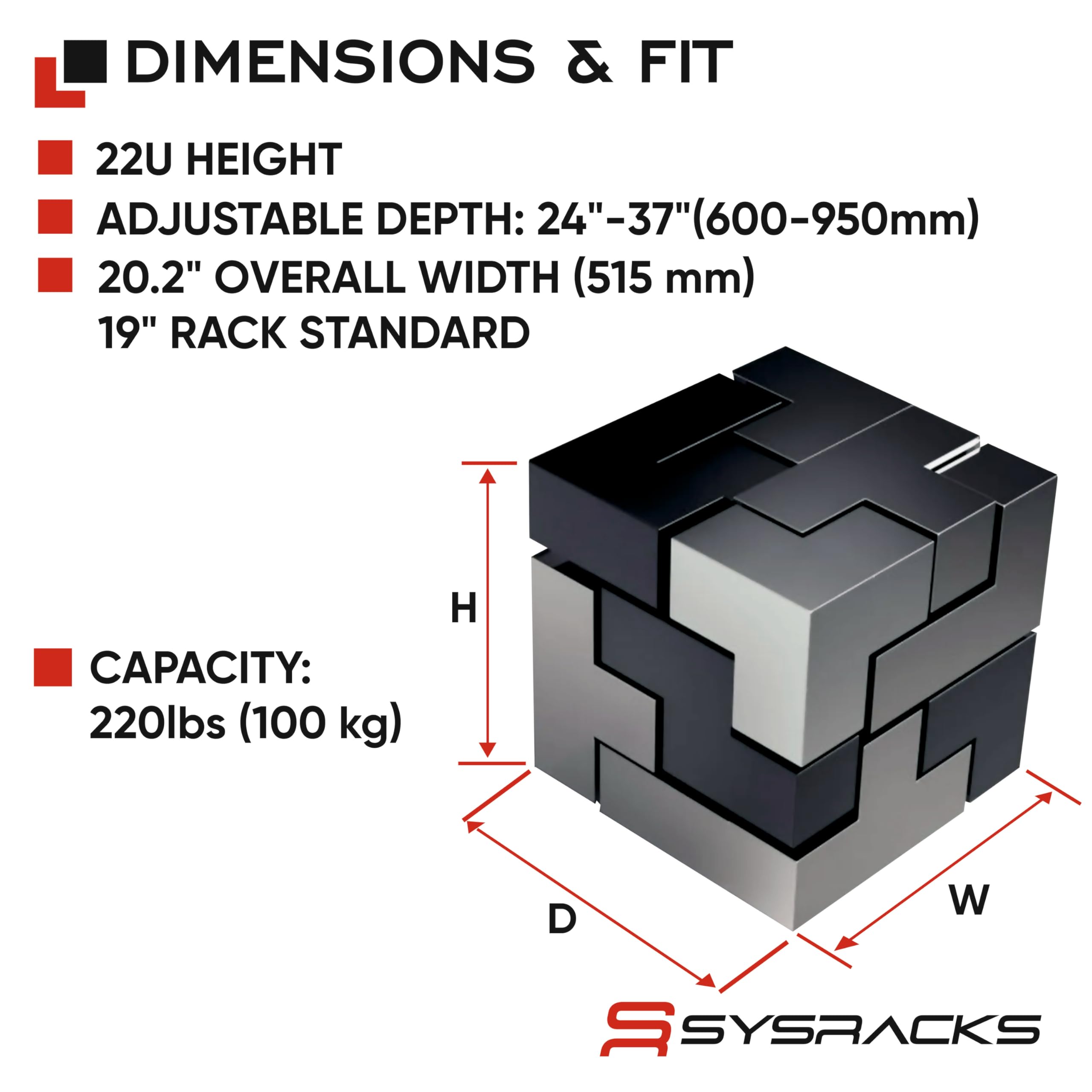 22U 4 Post Open Frame 19" Rete Server Rack Cabinet Profondità Regolabile 24"-37"