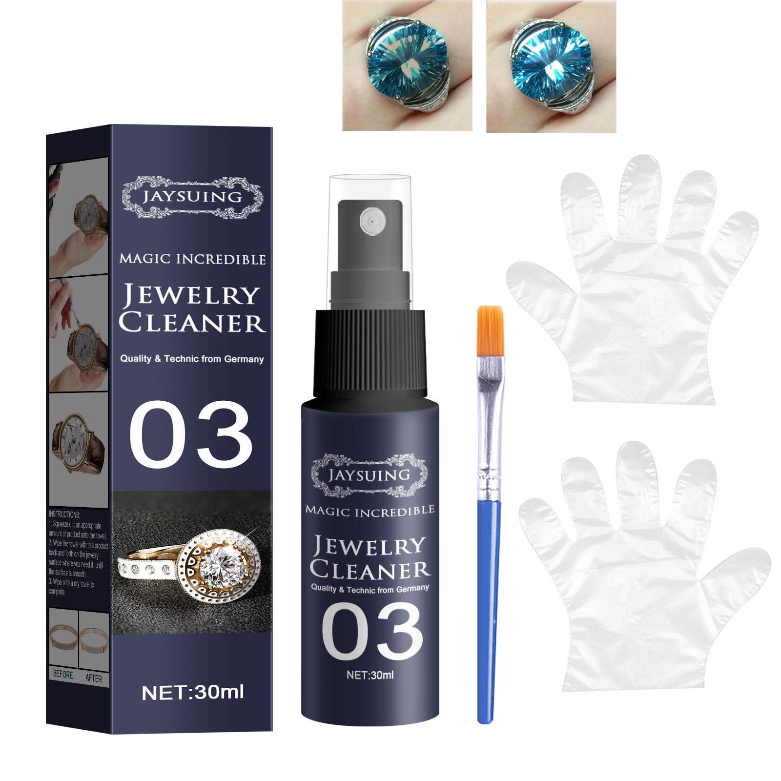 COTTNY Diamond-Shine Jewelry Cleaner Spray, Instant-Shine Jewelry Cleaner Spray, Quick Jewelry Cleaner Solution Necklace Ring Jewelry Silver Jewelry Cleaner Set