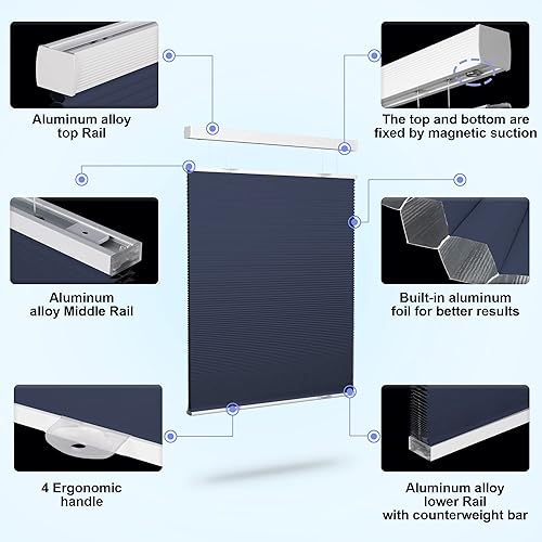 Miniatura 2 de Persianas celulares opacas de arriba hacia abajo y de abajo hacia arriba, persianas opacas inalámbricas de panal con protección UV, fácil de