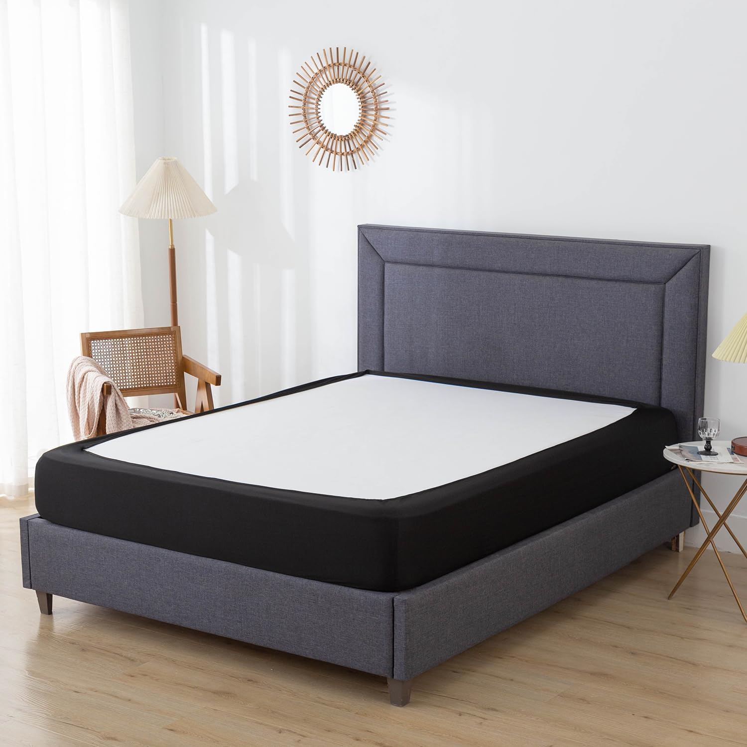 Box Spring Cover Twin Size - Elastic Wrap Around 4 Sides Bed Skirt, with Smooth and Elastic Knit Material, Washable, Dustproof - Twin, Black