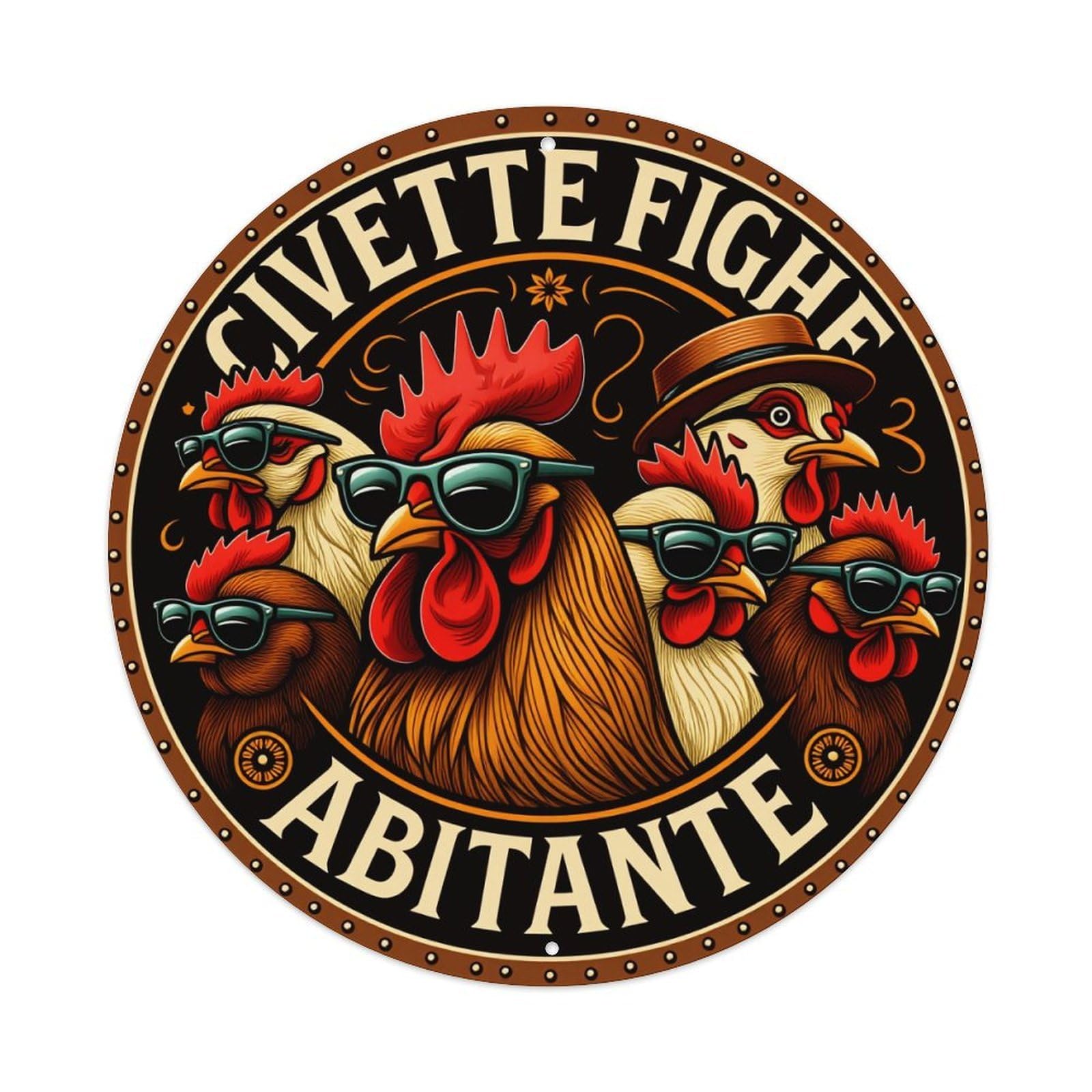 Lzwbntey Vintage Chicken With Sunglasses And Hat Metal Tin Sign Retro Wall Decor For Home Bar Garage Cafe, Indoor & Outdoor Decorative，Circle Metal Poster, 8X8 Inch
