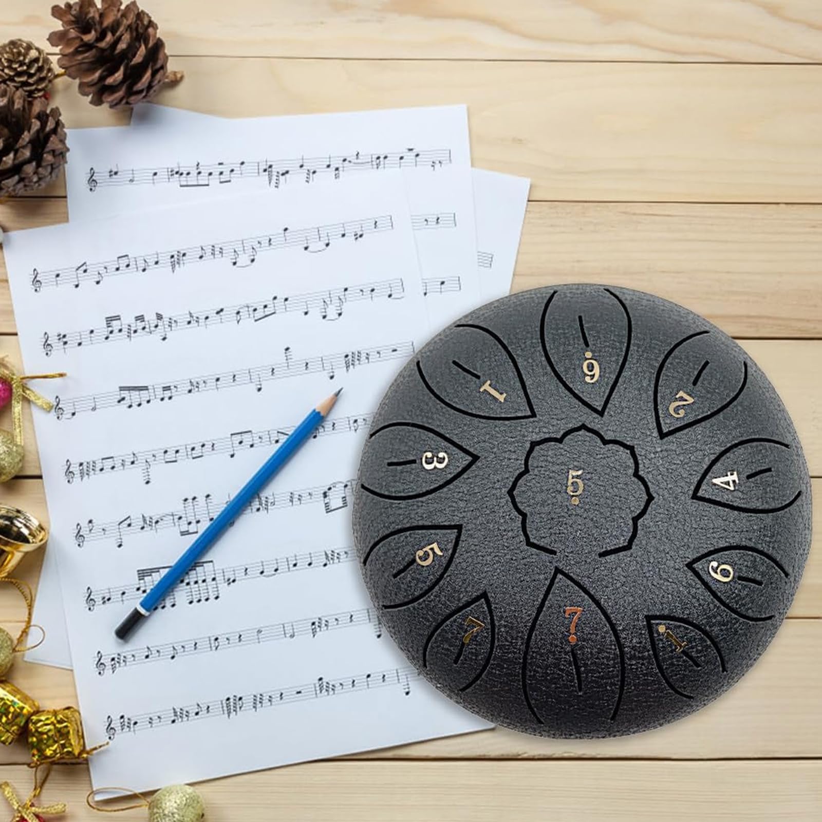 6-calowy stalowy bęben językowy typu Lotus, 11-tonowy bęben ręczny w tonacji C z torbą do przenoszenia, zeszytem nut, pałeczkami, kostkami do gry na palcach, naklejkami, do edukacji muzycznej