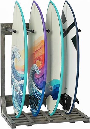 Miniatura 15 de MyGift Estante vertical independiente para tablas de surf de 4 pies de alto, estilo casa de playa, soporte de almacenamiento para tabla de remo SUP