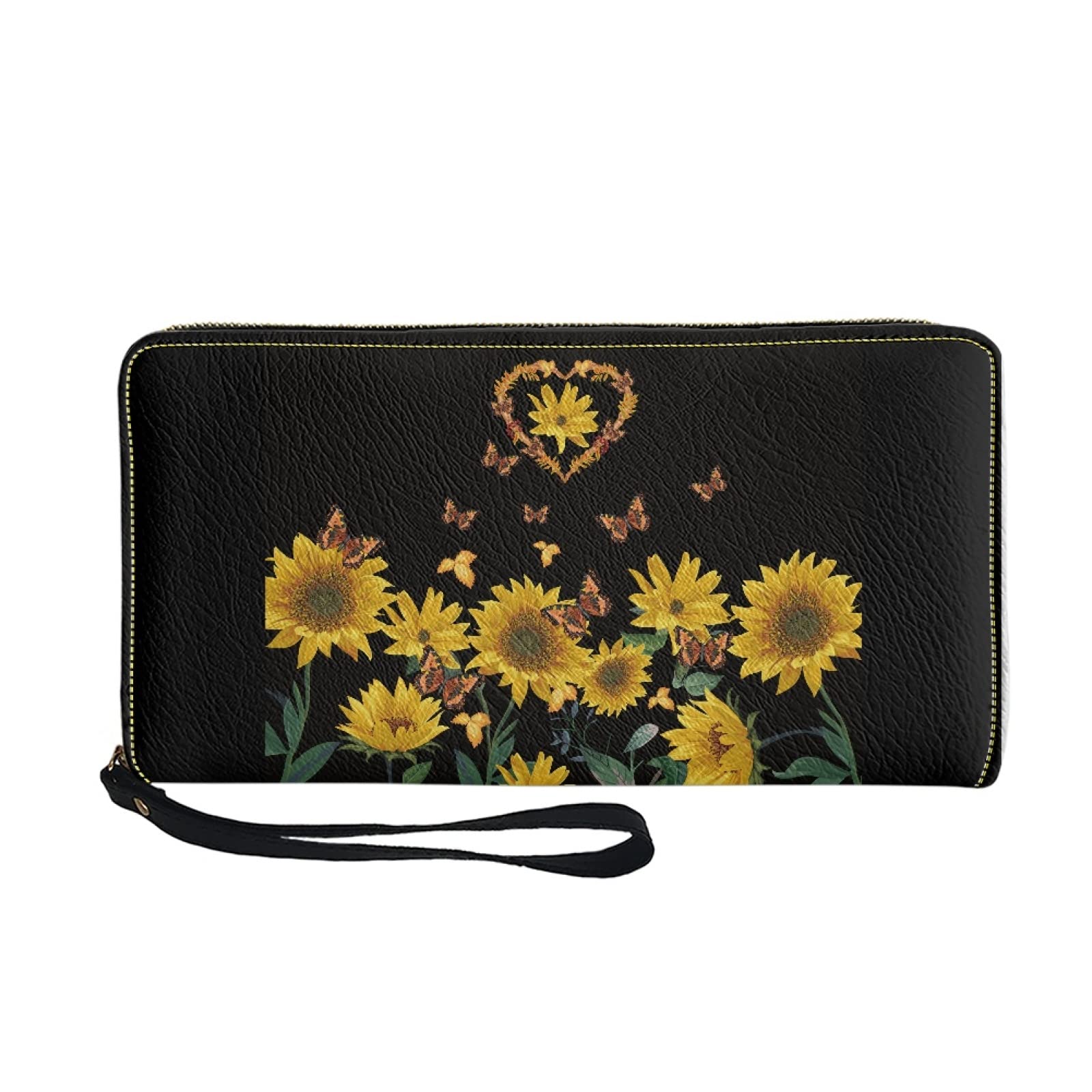 Coldinair Sunflower Love Print Womens Zip Around Wallet Phone Clutch Purse Card Holder Organizer for Girls