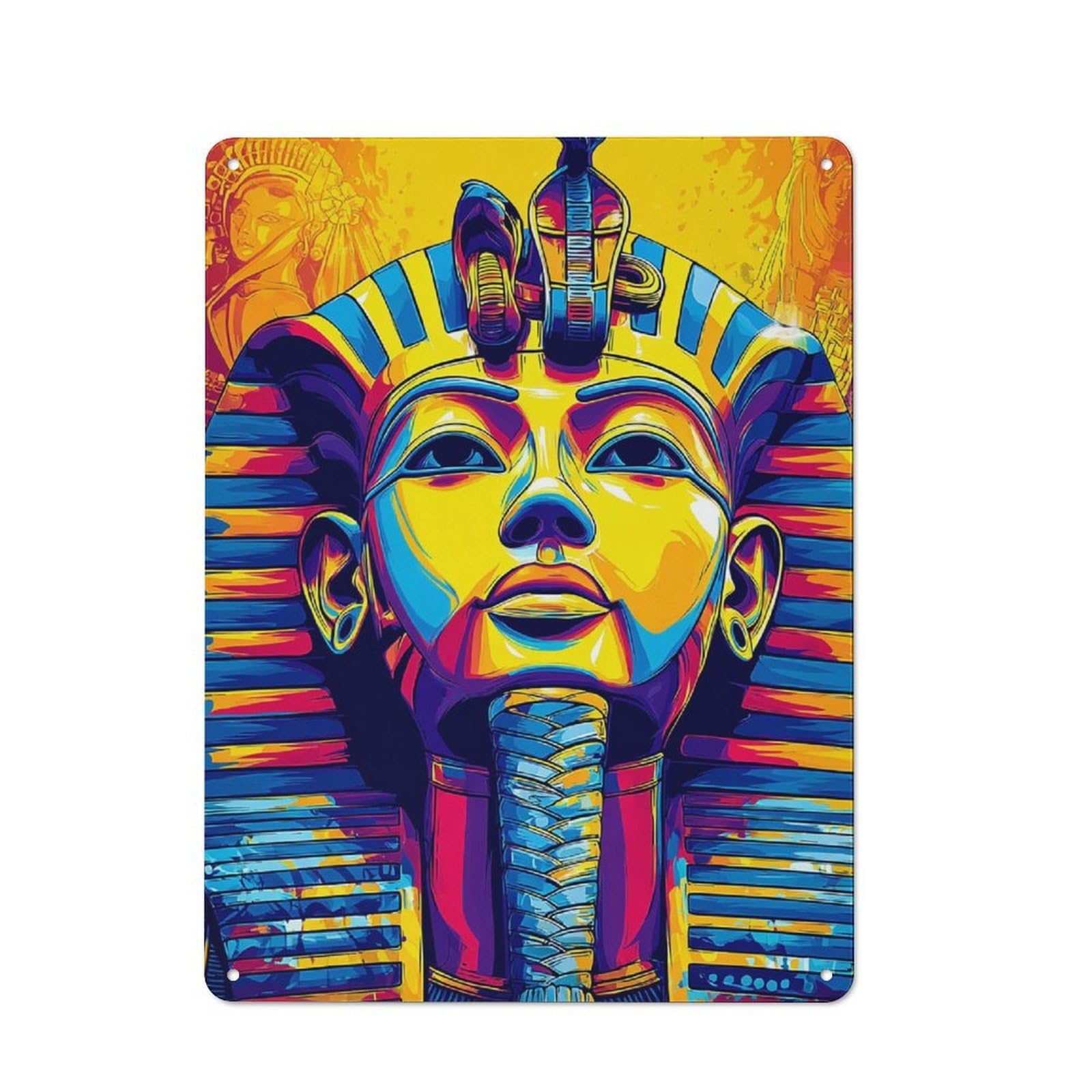 Junmoney Colorful Egyptian Pharaoh Portrait -2 Smart Metal Wall Decor 40X30cm, Office Metal Sign For Office, Study, Studio Or Hallway