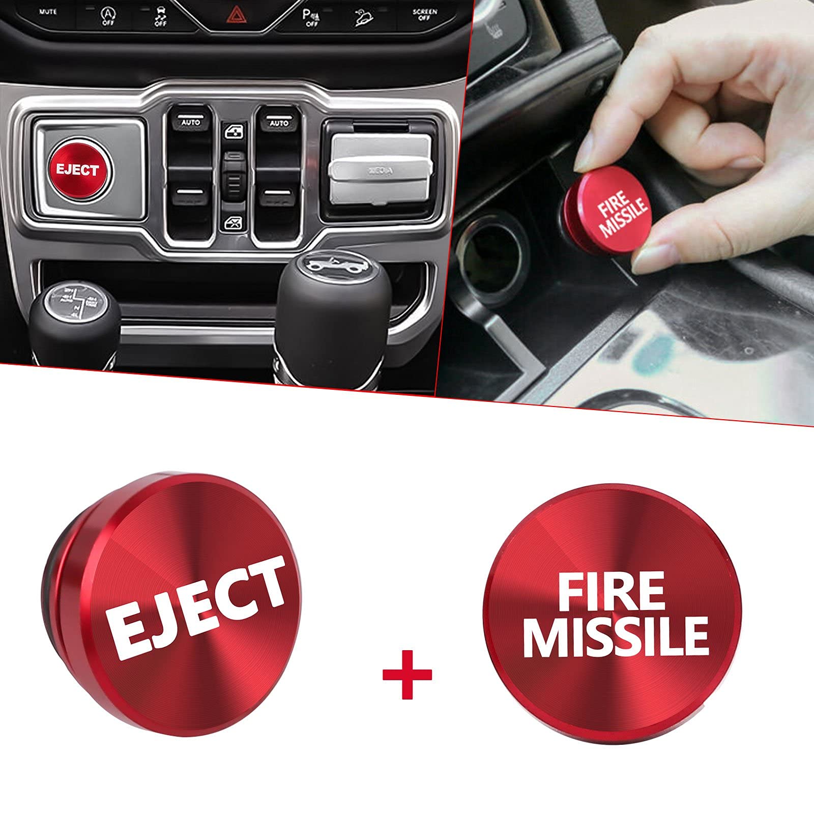 Xotic Tech Eject and FIRE Missile Cigarette Lighter Push Button Plug Replacement Cover, Aluminum Red, Fit Cars Trucks SUVs with 12V Power Source