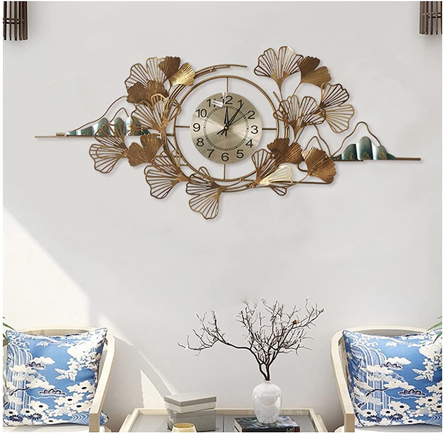 Decoración de pared Reloj de pared contemporáneo/relojes de pared silenciosos, decoración de pared de metal con rayos de sol 3D Reloj de pared contemporáneo/reloj de pared silencioso, diseño de hoja