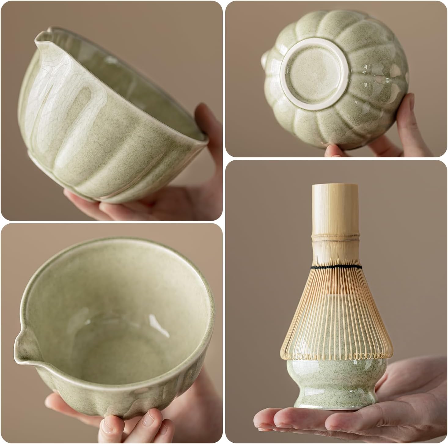 8 Pcs Matcha Whisk Set - HTRCXB Matcha Set with Ceramic Bowl, Bamboo Whisk & Holder, Scoop, Sifter, Measuring Spoon, Scoop Rest & Tea Towel, Complete Gift Kit for Beginners & Tea Lovers - Image 3