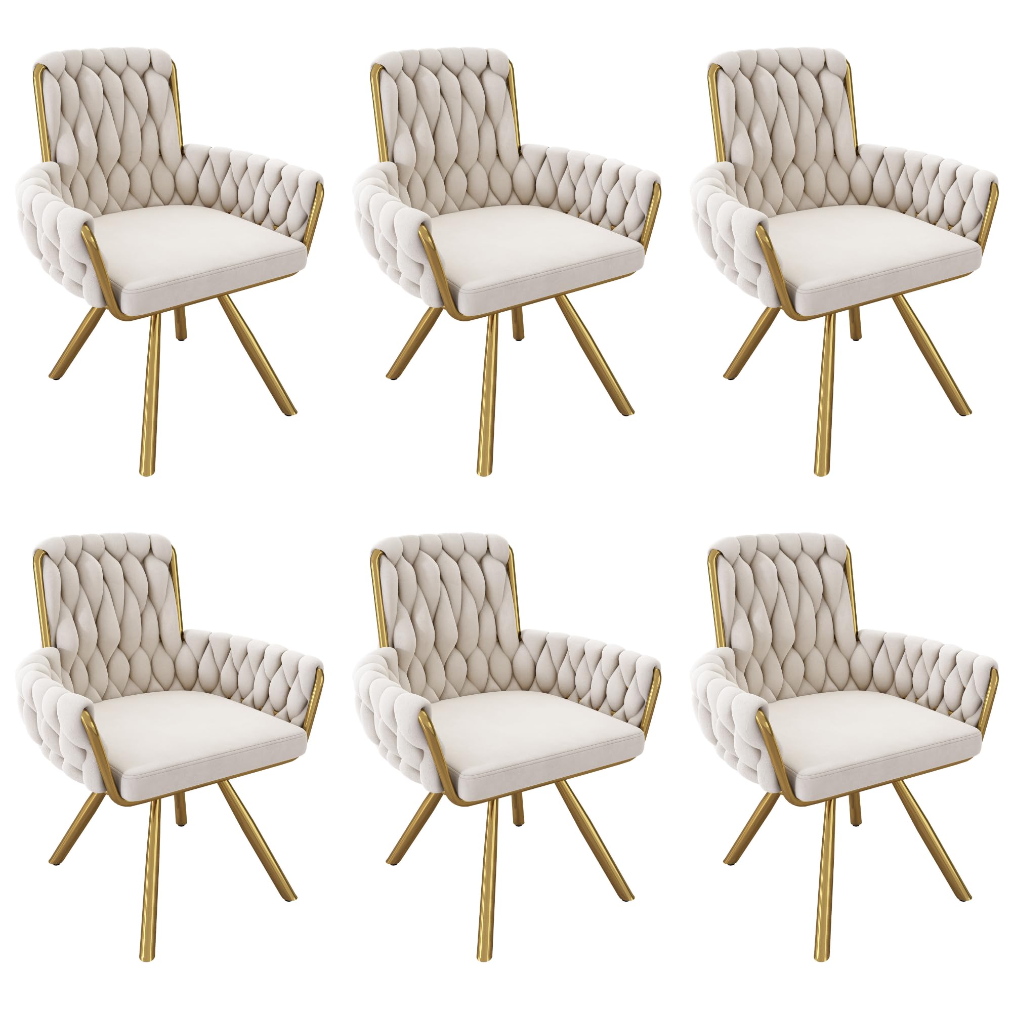 Merax Drehstuhl 6er Set, Moderne Esszimmerstuhl mit hoher Rückenlehne, Polsterstuhl aus Samt, Armlehnstuhl Drehbar mit Metallbeinen, für Esszimmer, Wohnzimmer, Schlafzimmer, Beige