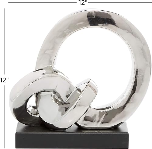 Miniatura 8 de Deco 79 Polystone - Estatua decorativa abstracta de eslabones para decoración del hogar con base negra, figura decorativa de 12 x 5 x 12 pulgadas,