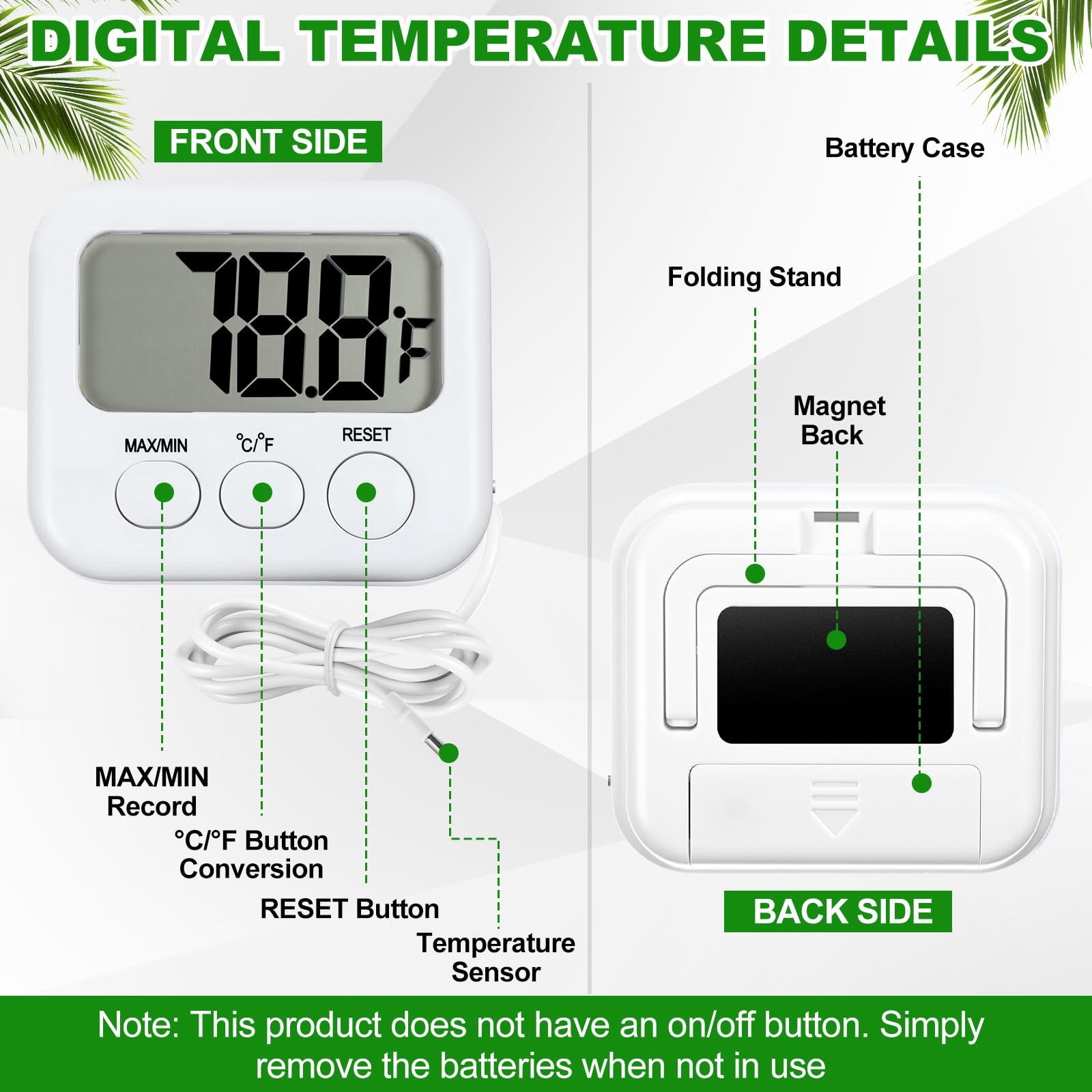 Kingdder Confezione da 6 termometri digitali con sensore esterno magnetico posteriore, termometro per frigorifero e congelatore, monitor della temperatura ambiente impermeabile con display LCD