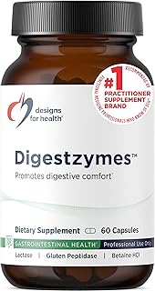 Designs for Health Digestzymes - Digestive Enzymes + Betaine Hydrochloride for Gas & Bloating Relief - Pepsin, Ox Bile, Lactase Enzyme & Lipase Enzymes for Digestion (60 Capsules)