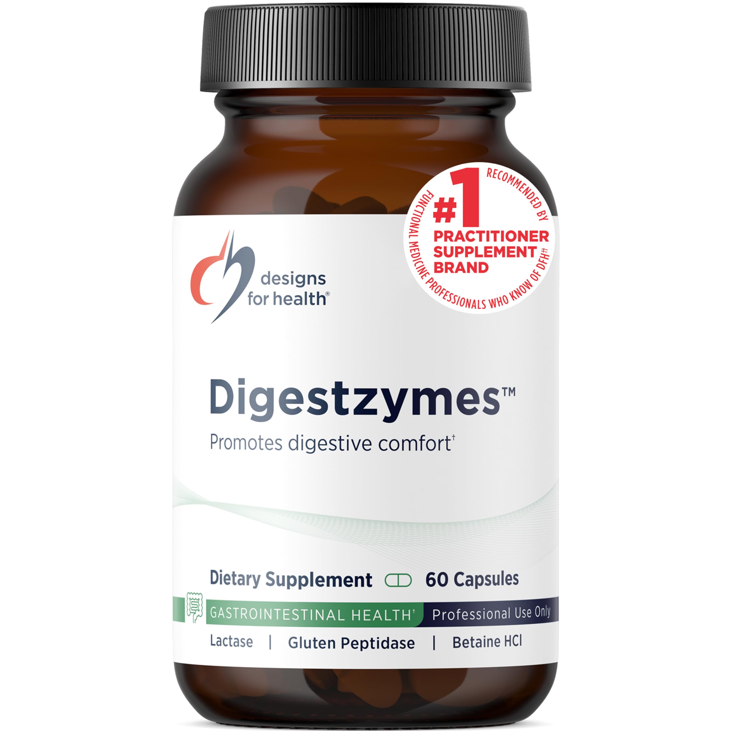 Designs for Health Digestzymes - Digestive Enzymes + Betaine Hydrochloride for Gas & Bloating Relief - Pepsin, Ox Bile, Lactase Enzyme & Lipase Enzymes for Digestion (60 Capsules)