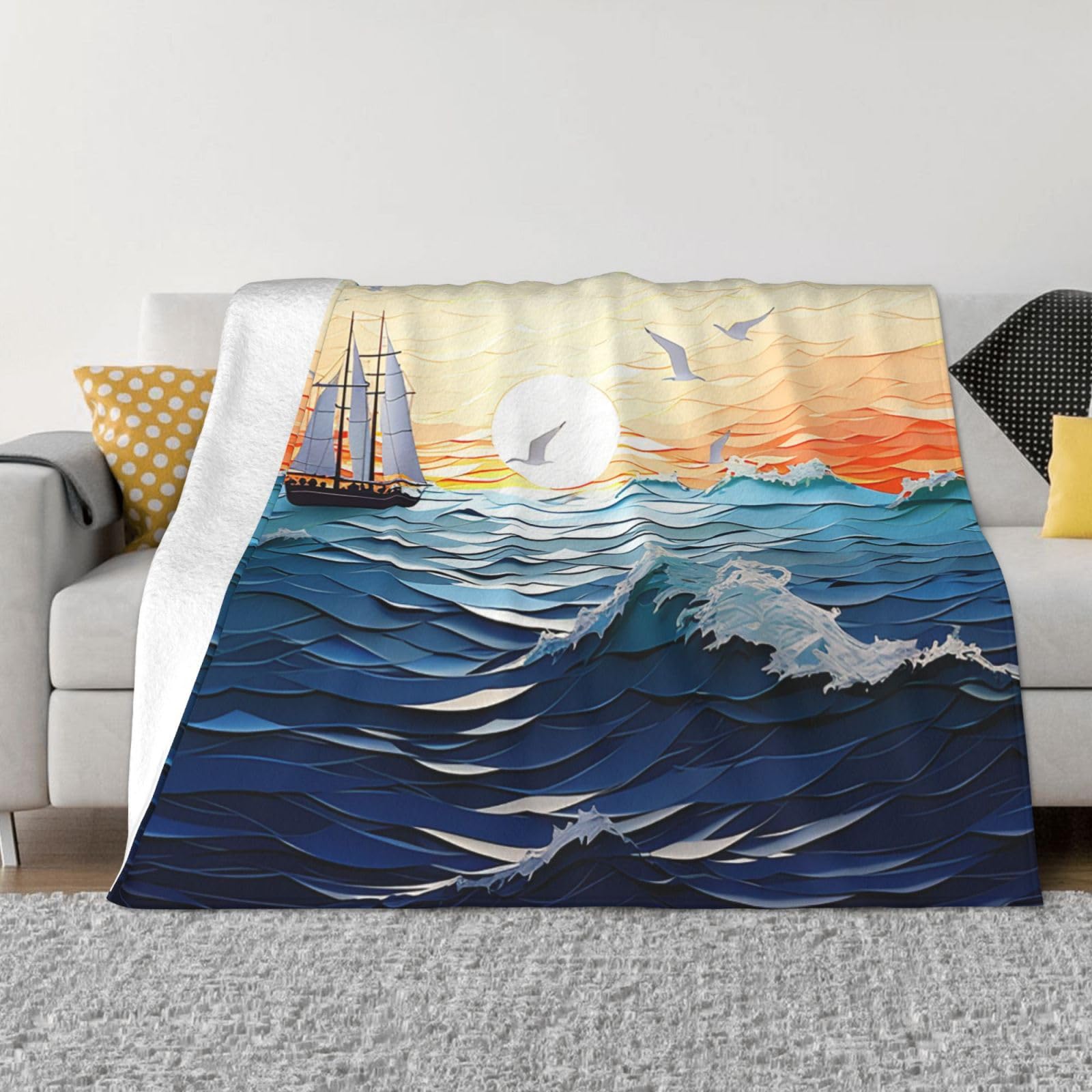 Couverture réversible pour lit et canapé idéale pour les soirées cocooning motif voilier