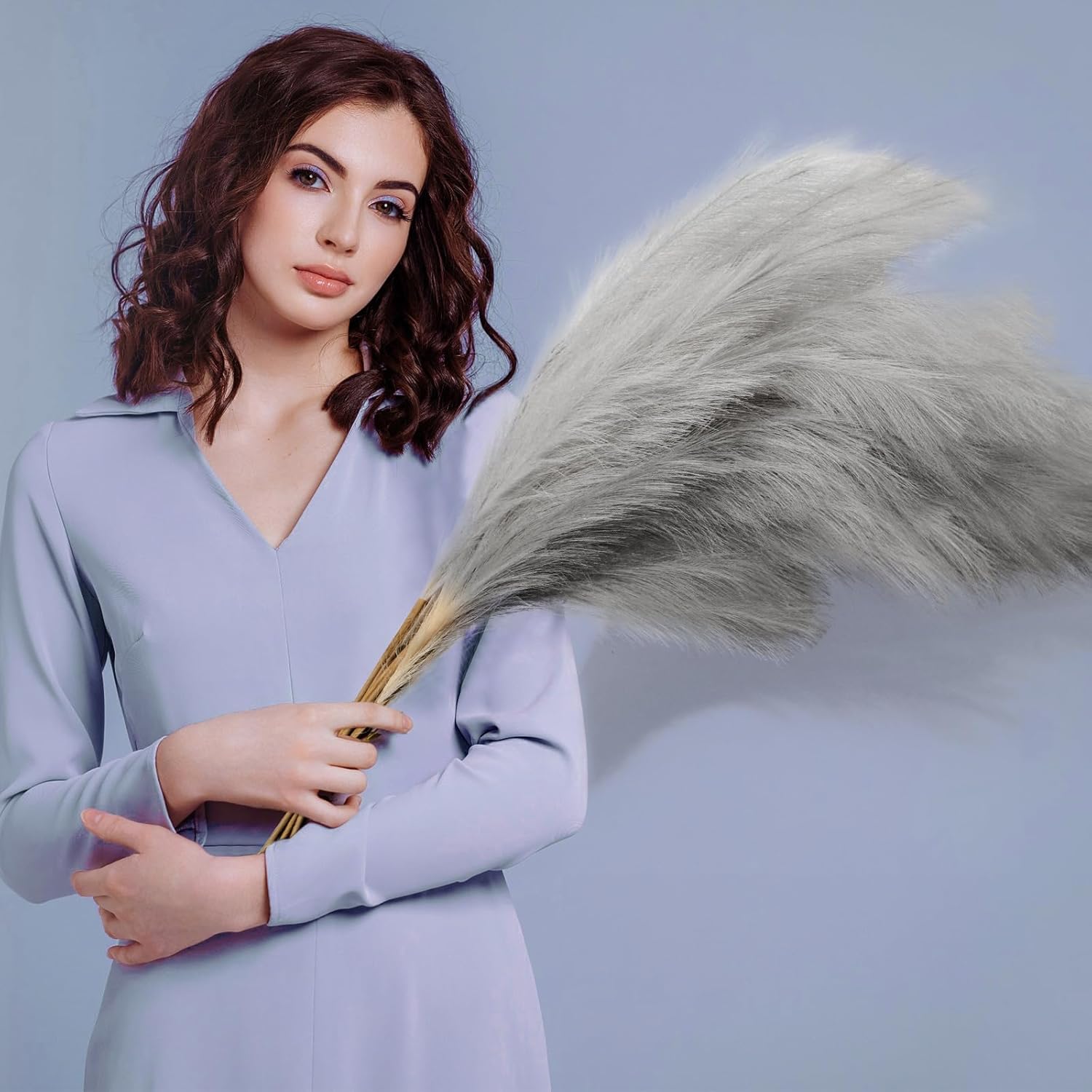 Zeyune 16 Pcs Faux Pampas Grass Decor 38 Inch Tall Pampas