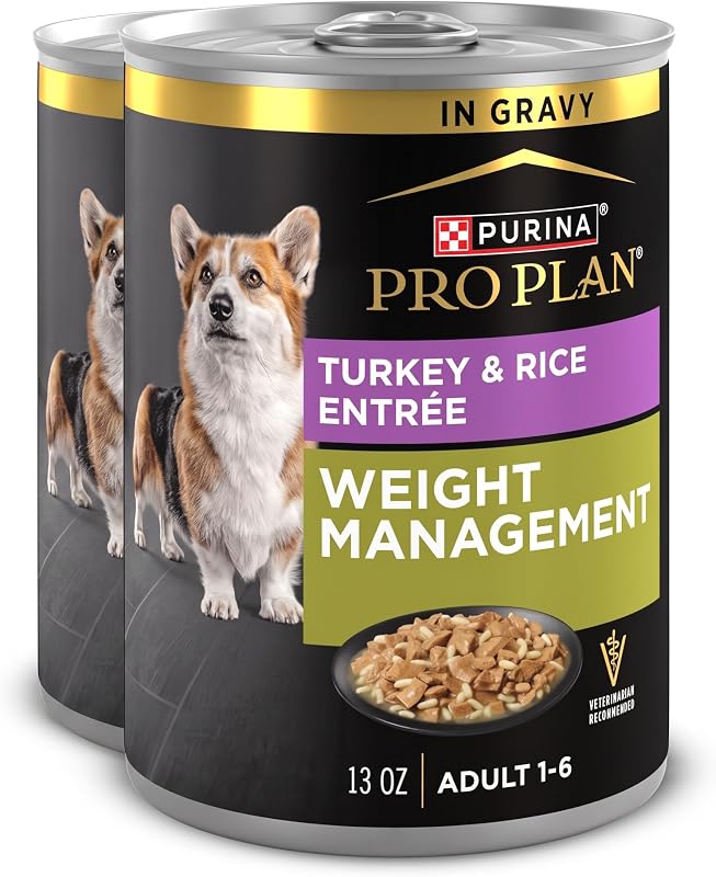 Ração Úmida para Cães Purina Pro Plan Weight Management com Peru, Arroz e Molho – Pacote com 24 Latas de 369 g